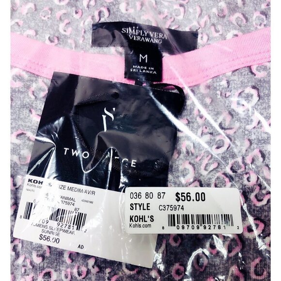 Simply Vera Wang Womens Gray Pink Short Sleeve Pockets Crop Pajama Sets Sz M New - Picture 8 of 12